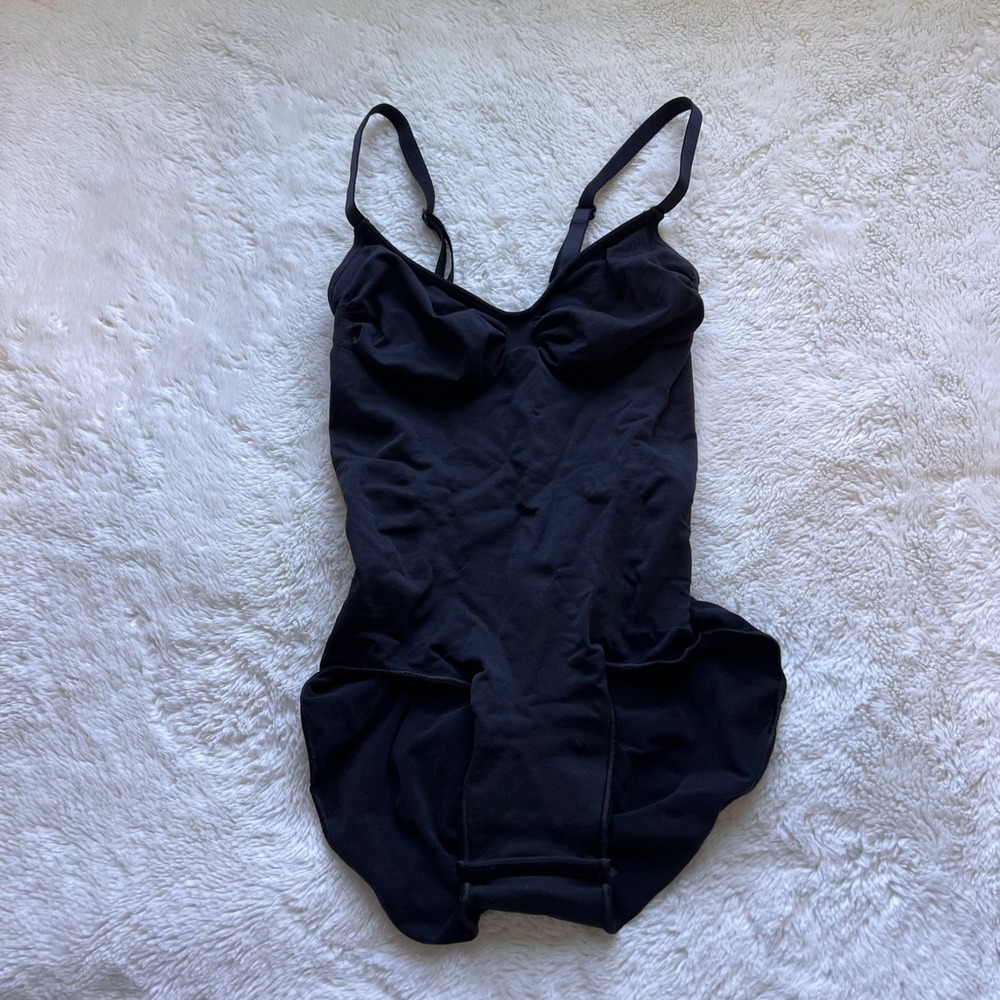 Skims Sculpting Mid Thigh Bodysuit Onyx Black Large Seamless Shapewear L Stretch
